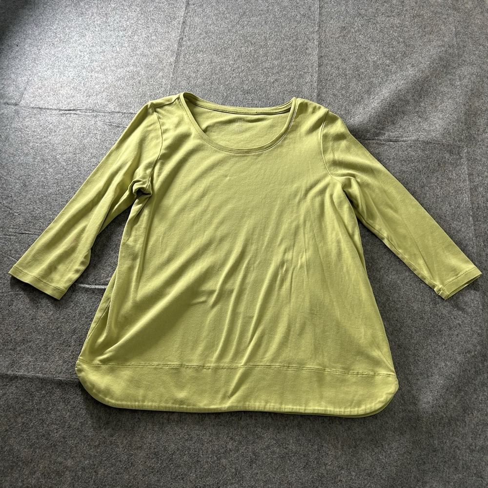 J Jill Shirt Womens Medium Pima Cotton 3/4 Sleeve Green Tee Casual
